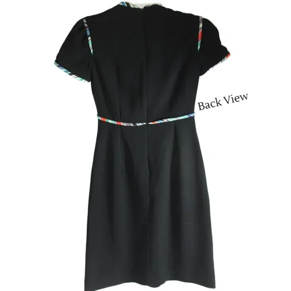 Mary Katrantzou Black Multicolor Contrast Piping Short Sleeve Dress Size 2 - Picture 4 of 6